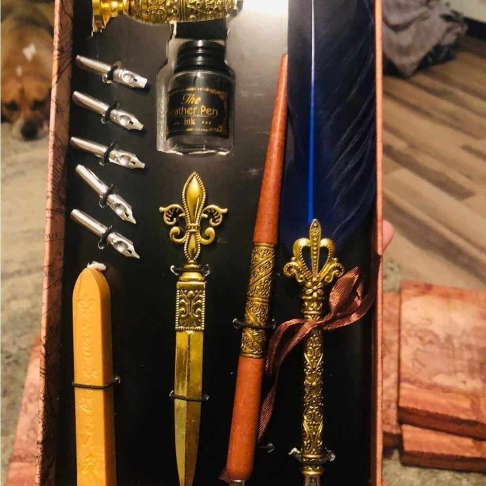 LAST ONE Sapphire Blue Double Quill Set w/6 interchangeable tips with Wax & Seal